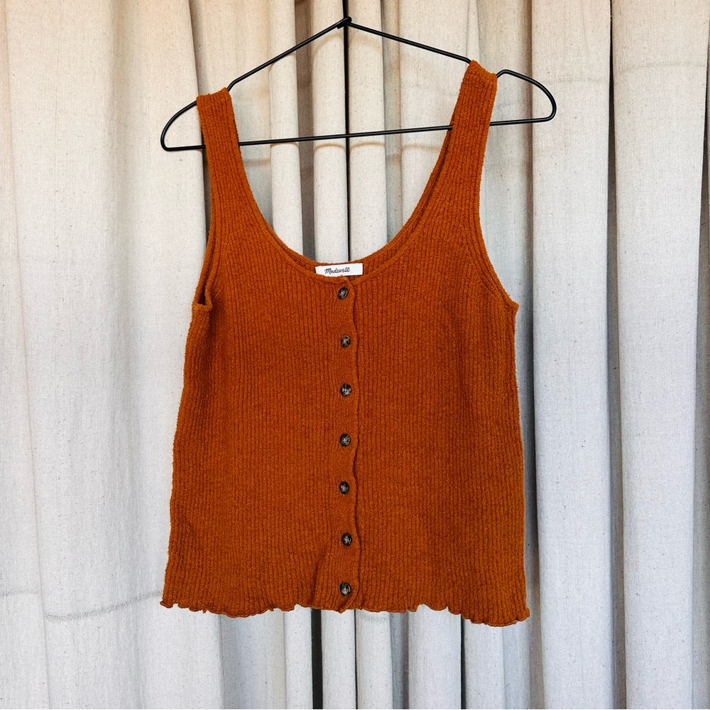 Madewell burnt orange button-up sweater tank